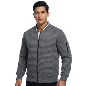 <b>Men's</b> Solid Color Crocheted <b>Canvas</b> <b>Jacket</b> Henry Collar Zipper Front Casual Windproof Autumn Fleece Coat Regular Sleeve Slim Fit - Product Image 3