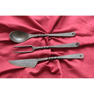 Juego de cubiertos Burraq DIY OEM personalizado, hecho a mano, estilo medieval antiguo, de acero con alto contenido de carbono, cuchillo de cocina, cuchara, tenedor, cuchillo forjado a mano para la cena - Product Image 6