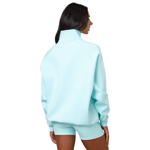 Ensemble sweat-shirt et short en polaire bleu glace pour femme, manches longues, décontracté, pour la détente, le fitness et les activités sportives - Product Image 2