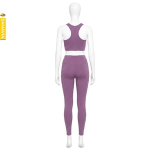 Conjuntos de Yoga SAMAVIA para Hombre, de Alta Calidad, 2 Piezas, Color Morado Sólido, Leggings Largos de Cintura Media, Top Corto, Transpirable y Ecológico - Product Image 2