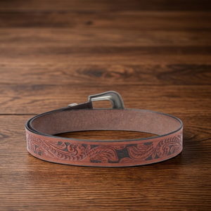 Hot Sale Wholesale Retro Style Cowhide Hand Carved Floral Embossed Top Grain Western <b>Leather</b> Tooling <b>Belt</b> for Unisex - Product Image 5