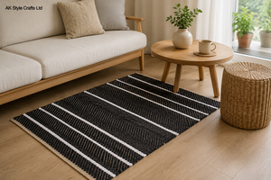 Black White Geometric Striped Woven Polyester <b>Door</b> <b>Mat</b> Non-Slip Rubber Backing Eco-Friendly Pet Friendly for Home Living - Product Image 6