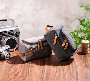 Leather Canvas Durable Zipper for <b>Bag</b> Mens Travel Dopp Kit Waterproof Organizer Cosmetic <b>Bag</b> <b>Large</b> Capacity LCTB-0004 - Product Image 3