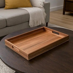Plateau de service élégant pour table à manger, en bois d'acacia, avec poignées, décoration rustique style ferme, par UO INDIA - Product Image 3