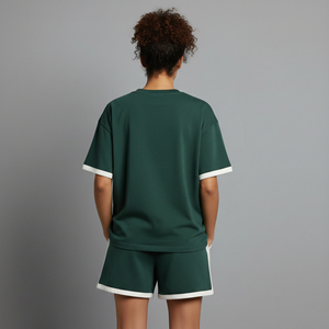 Conjunto de 2 Piezas para Mujer, Estilo Urbano, Holgado, con Hombros Caídos, 100% Algodón, Color Sólido, Personalizado, de Primera Calidad - Product Image 6