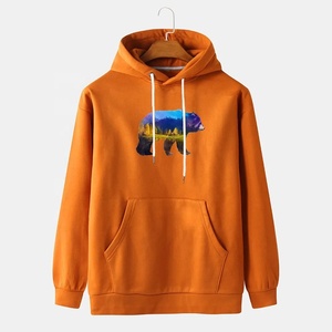 Graphic <b>Hoodie</b> Orange <b>Bear</b> Forest Print Heavyweight Fleece Pullover Unisex Sweatshirt Custom - Product Image 1