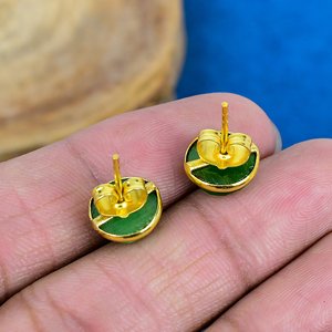 Natural Green Monalisa Quartz Round Shape Gemstone <b>Stud</b> Earring 18k Gold Micron Over 925 <b>Sterling</b> <b>Silver</b> - Product Image 4