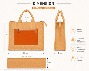 Eco-Friendly Jute Tote Bag With Leather Zipper Pocket Solid Color Minimalist Style For Shopping All Seasons - Product Image 2