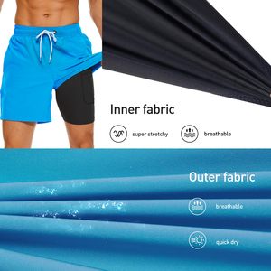 <b>Board</b> Shorts For Mens Compression Liner 2 in 1 Solid Beach Swimming Trunks Breathable Quick Dry Swim Shorts with Zipper Pockets - Product Image 4