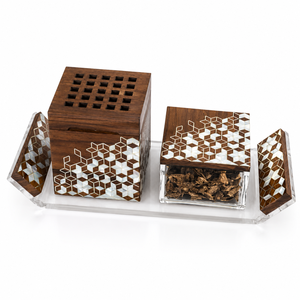 Quemador de incienso árabe Mabkhara con incrustaciones de MOP de madera, cuenco decorativo para incienso, para aromaterapia, fragancia para el hogar, Ramadán y Eid, Mubkhar - Product Image 2