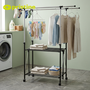 Tendedero de Ropa de Doble Nivel, de Acero, Móvil, Tipo Vertical, Diseño Minimalista para Baño, Lavadero, Organizador de Almacenamiento - Product Image 2
