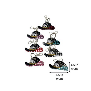 Porte-clés en cuir de vachette façonné à la main style western, motif chapeau et cartes à jouer, design carreaux Rodeo, cadeau souvenir en gros - Product Image 2