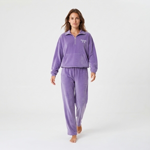 Custom <b>Women's</b> Oversized <b>Purple</b> Fleece Thick Half Zip Pullover and Jogger Pants Set Loose Fit Solid Color Winter <b>Tracksuit</b> - Product Image 3