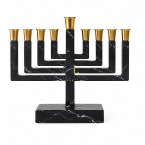 Candelabro de Hanukkah Moderno Personalizado de Resina de Mármol Negro, 9 Ramas, Lujoso, Imitación Piedra, Portavelas Judío para Decoración del Hogar - Product Image 1