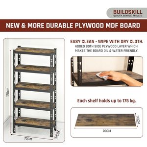 Étagère de rangement robuste BUILDSKILL à 5 niveaux |   Étagère métallique sans boulons avec étagères en contreplaqué MDF, capacité de charge de 175 kg (67x28x12 pouces) - Product Image 4