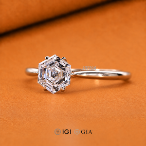 Bague de fiançailles solitaire en diamant hexagonal, diamant de laboratoire de 1 à 3 carats certifié IGI, sertissage floral, cadeaux d'anniversaire - Product Image 2