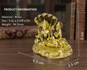Idole Laxmi Narayan en laiton 100% de Jaipur Metals |   Statue religieuse artisanale |   Décoration d'intérieur et cadeaux |   5,5x3,5x5 cm |   94g - Product Image 3