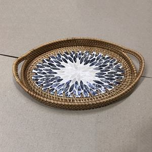 Bandejas para servir de madreperla de ratán de forma ovalada de alta calidad, superventas con mango, venta al por mayor de Vietnam a precio barato - Product Image 1