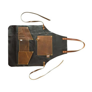 Tablier de cuisine en cuir véritable noir avec logo personnalisé pour cuisinier, barman, menuisier, coiffeur, chef - Product Image 2