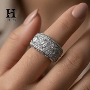 Luxury Scattered Baguette Emerald Cut Diamond Band <b>Ring</b> 14K White Gold Pave Mosaic Eternity <b>Rings</b> <b>Men</b> Women Jewelry - Product Image 6