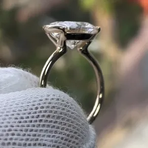 Round Brilliant Cut Moissanite Gold Plated <b>925</b> Sterling <b>Silver</b> Open Prong Setting Minimalist Unisex Engagement <b>Ring</b> - Product Image 1