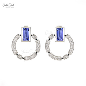 Hot Sale Genuine Tanzanite & Diamond <b>Screw</b> <b>Back</b> Stud <b>Earrings</b> in 14k Solid White <b>Gold</b> Open Circle <b>Earrings</b> Thanksgiving Gift - Product Image 3