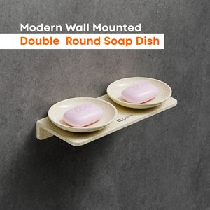 Support mural rond à double niveau pour savon, avec double plateau en verre et cadre métallique robuste, double porte-savon, organisateur de rangement pour salle de bain, argenté - Product Image 2