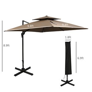 Ombrellone da Patio a Sbalzo da 3 Metri con Base, Doppio Tetto, in Alluminio, Rotazione a 360 Gradi, Inclinazione Facile, 8 Razze - Product Image 3