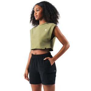 Camiseta Deportiva Corta de Felpa para Mujer, Color Verde Agave, Sin Mangas, Suave y Estructurada, para Gimnasio, Entrenamiento, Yoga, Ejercicio, Ropa Deportiva - Product Image 3