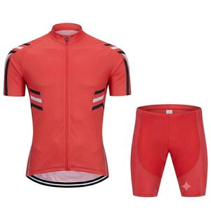Conjunto de maillot de ciclismo rojo personalizado para hombre y mujer, conjunto de pantalones cortos con tirantes, ropa de ciclismo transpirable de secado rápido. - Product Image 1