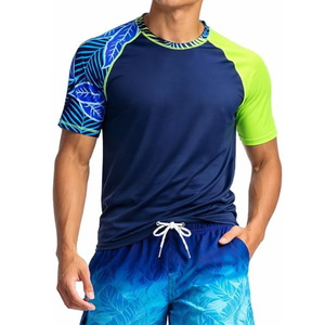 Camiseta Deportiva Ajustada de Secado Rápido Sublimada para Hombre, Estampado Tropical Azul Verde - Product Image 3