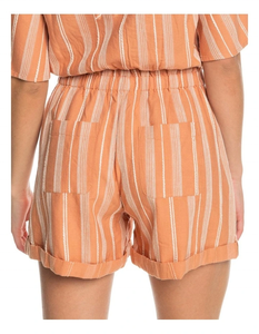 Shorts en viscose SRJ EXPORTS, orange clair rayé, ourlet retroussé, taille élastique, coupe ample avec poches plaquées au dos - Product Image 3