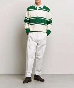 Custom Logo Mens Rugby <b>Polo</b> Shirt Long Sleeve Stripe T-Shirt Pure Cotton Jersey Twill Collar Casual Shirt - Product Image 2