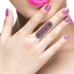 Longue Naturel Ruby Gemstone Pavé de Diamants Solide 925 En Argent Sterling Anneau Par Metarock Bijoux - Product Image 1
