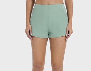 Shorts de sport vintage taille haute pour femme, 100 % coton, respirants, confortables pour le yoga, la gym et l'entraînement, côtelés avec poches - Product Image 3