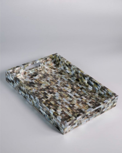 Plateau de service moderne en nacre, plateau à vin rouge, décoration d'intérieur, noir et blanc, naturel, écologique, multifonctionnel - Product Image 1