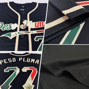 เสื้อเบสบอลแท้สไตล์วินเทจสีดำลายธงชาติเม็กซิโกสำหรับผู้ชาย คุณภาพสูง ป้องกันแบคทีเรีย พร้อมโลโก้ OMMiZ แบบสั่งทำพิเศษ - Product Image 4