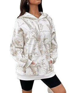 Sweat à capuche oversize vintage pour femme, imprimé uni, en molleton tricoté épais, style streetwear, automne-hiver, 100 % coton - Product Image 5