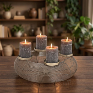 Modern Wire Candle Holder Centerpiece with 4 Pillar Slots Elegant Metal Design for Cozy Ambiance and Home Decor - Product Image 1