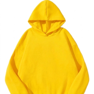 Sweat-shirt à capuche oversize pour homme, jaune uni, décontracté, pour l'automne, manches classiques, tricoté, coupe ajustée - Product Image 1