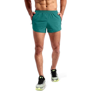 Men's Teal Split <b>Running</b> <b>Shorts</b> Breathable Athlete Training Workout <b>Shorts</b> <b>with</b> Zipper <b>Phone</b> <b>Pocket</b> - Product Image 3