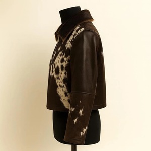 <b>Mens</b> Cowhide Leather Real Fur Skin Biker <b>Jacket</b> Black White Cow Asymmetrical Zip Moto <b>Jacket</b> Western Streetwear Coat Wholesale - Product Image 3