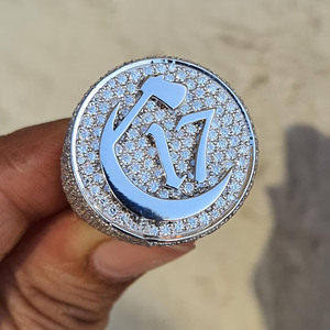 C17 Number Men's Custom <b>Iced</b> Moissanite Diamond Rhodium Plated 925 Sterling Silver Hip Hop Rapper's Pinky <b>Ring</b> Championship <b>Ring</b> - Product Image 1