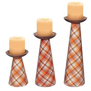 Luxury design Plaid design mixed color enamel candle holder 3 pc set pillar candle holders <b>offer</b> customizations - Product Image 2