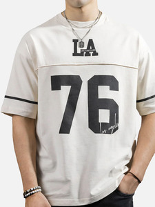 T-shirt Athlétique Vintage Oversize Homme Los Angeles 76 Style Universitaire Décontracté Streetwear 100% Coton Écologique - Product Image 2
