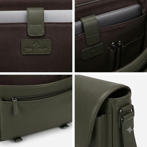 Sac messager unisexe en cuir véritable vert uni avec sangle réglable et fermeture à boucle classique, idéal pour un usage quotidien en toutes saisons - Product Image 6