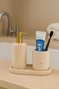 Luxury bath set white marble bathroom decor soap dispenser <b>toothbrush</b> <b>holder</b> bathroom tray marble canister vanity organiser - Product Image 6