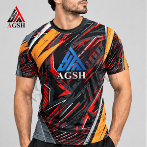 AGSH Men's Short Sleeve Sublimation Printed T-<b>Shirt</b> <b>Geometric</b> Pattern Quick Dry Slim Fit Sporty O-Neck - Product Image 1
