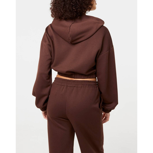 Sudadera con capucha corta de algodón orgánico 400GSM para invierno, estilo urbano, personalizada, con cremallera, para niñas, ropa deportiva informal, venta al por mayor - Product Image 6