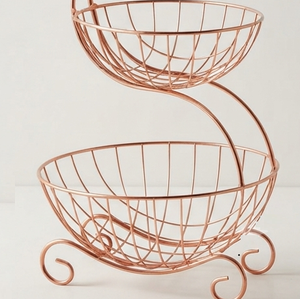 Élégante corbeille à fruits en fil de cuivre à double niveau, bol de rangement en métal avec poignée pour la présentation sur la table de cuisine - Product Image 3